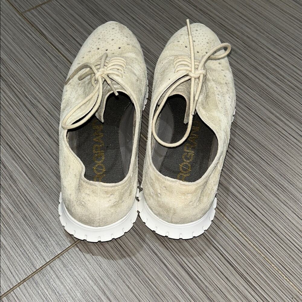 Cole Haan ZerøGrand Suede Wingtip Oxford Sneakers Beige Lightweight Comfort Sz 7 - Picture 7 of 8